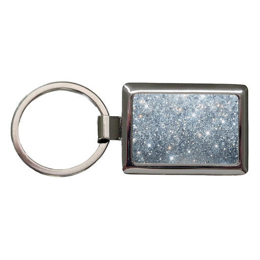 Silver Faux Glitter Rectangle Metal Keychain