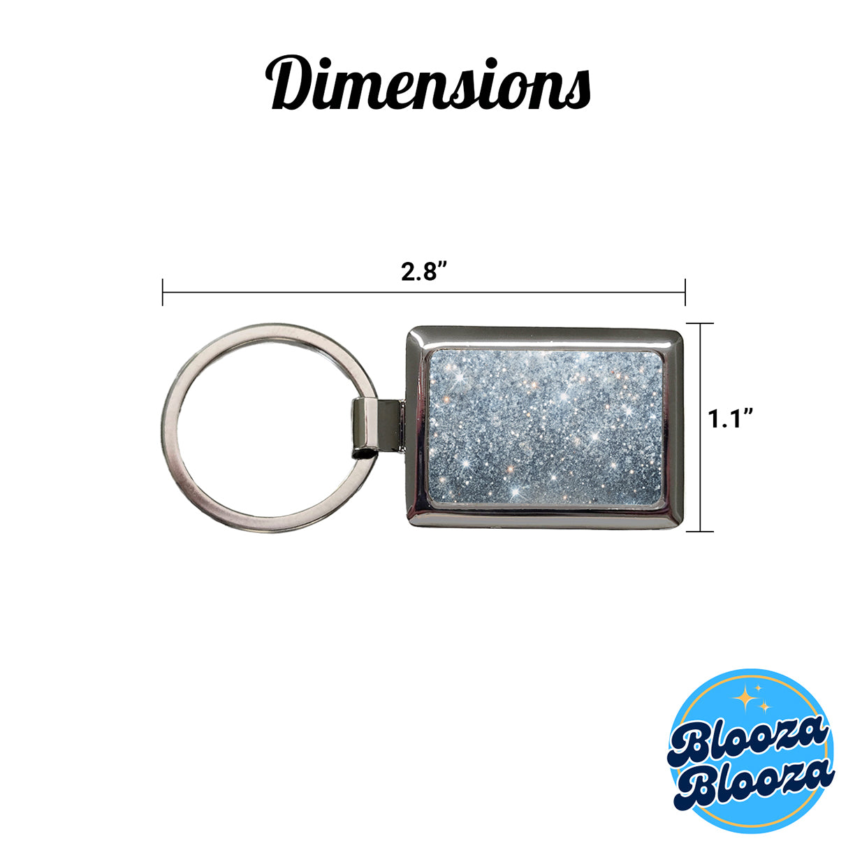 Silver Faux Glitter Rectangle Metal Keychain
