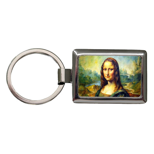 Simple Faux Mona Lisa Watercolor Painting Rectangle Metal Keychain