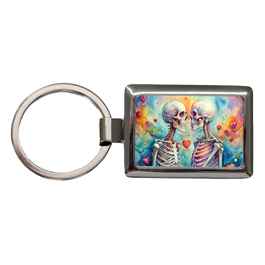 Skeletons In Love Hearts Valentine's Day Rectangle Metal Keychain