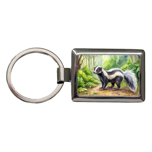 Skunk In The Forest Watercolor Rectangle Metal Keychain