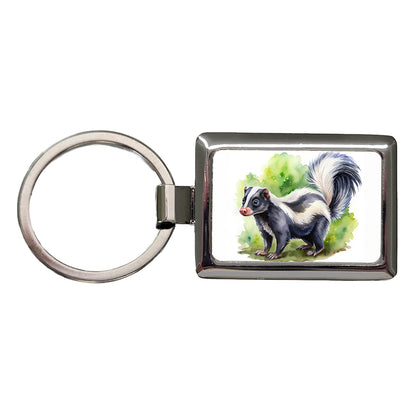 Skunk Watercolor Rectangle Metal Keychain