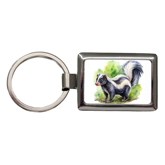 Skunk Watercolor Rectangle Metal Keychain