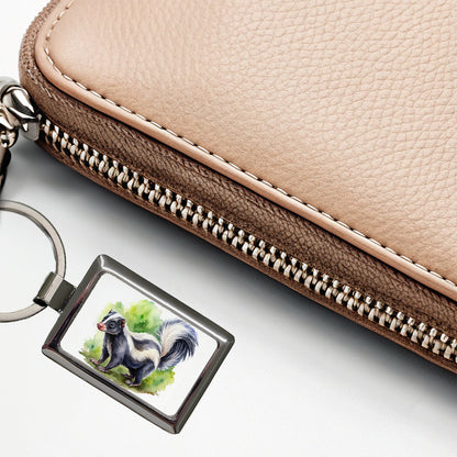 Skunk Watercolor Rectangle Metal Keychain