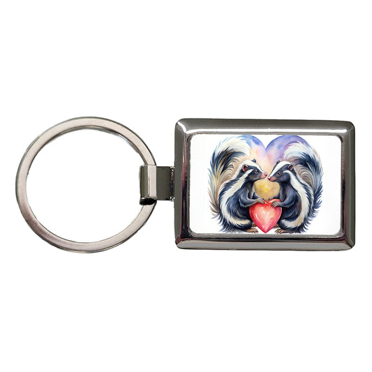 Skunks In Love Hearts Valentine's Day Rectangle Metal Keychain