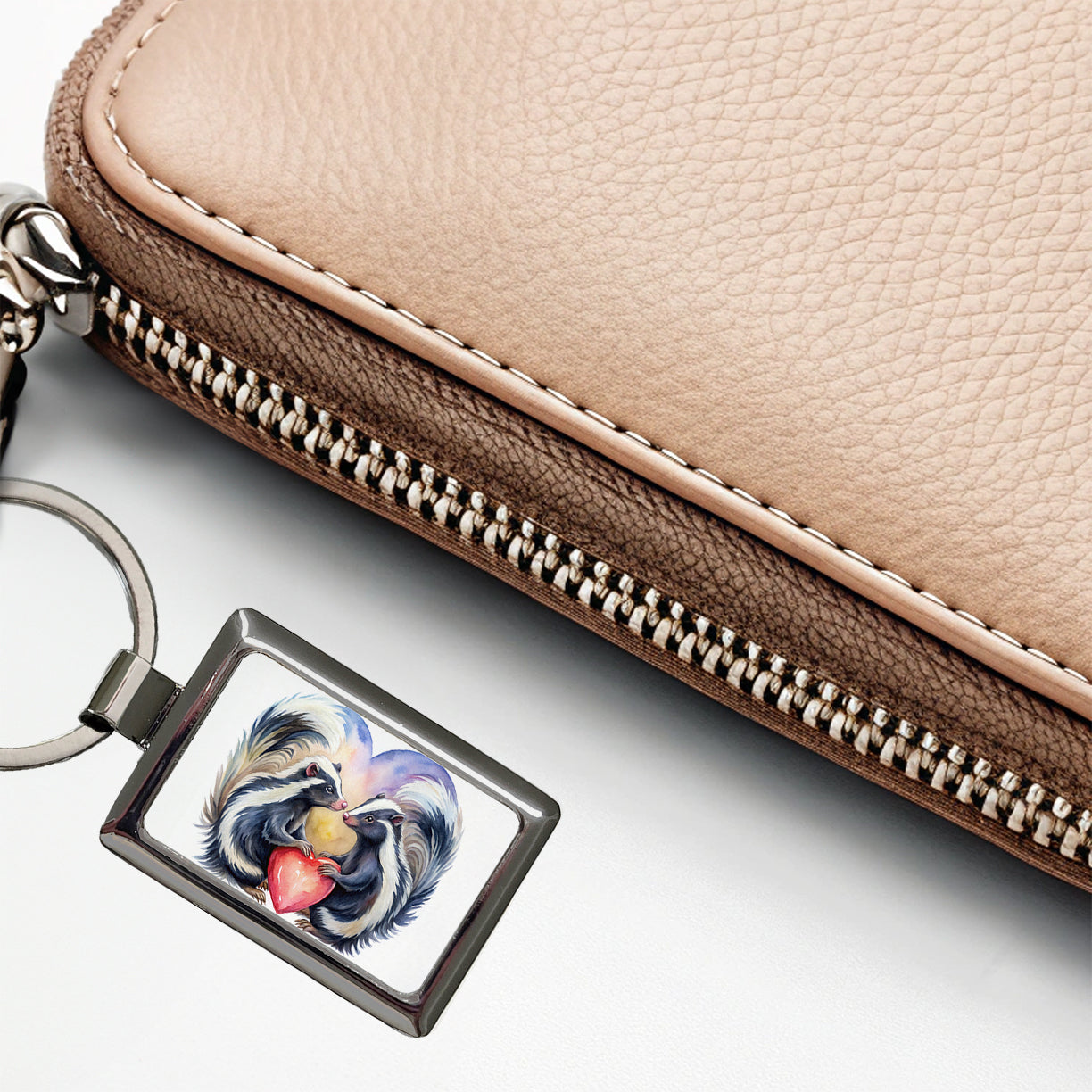 Skunks In Love Hearts Valentine's Day Rectangle Metal Keychain