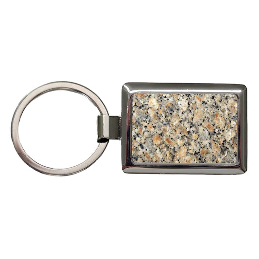Sleek Faux Granite Rectangle Metal Keychain