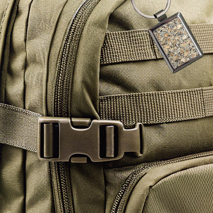 Sleek Faux Granite Rectangle Metal Keychain