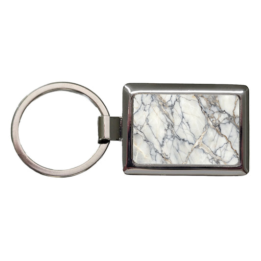 Sleek Faux Marble Rectangle Metal Keychain