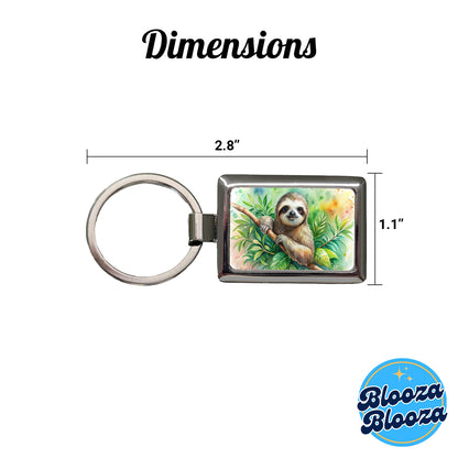 Sloth In A Tree Watercolor Rectangle Metal Keychain