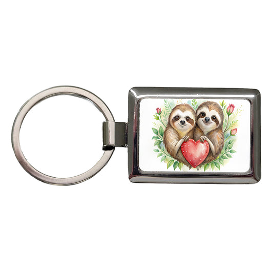 Sloths In Love Hearts Valentine's Day Rectangle Metal Keychain