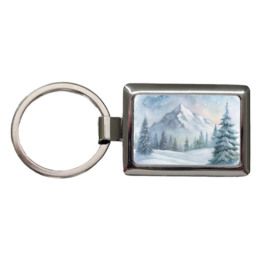 Snowy Wilderness Watercolor Rectangle Metal Keychain