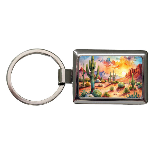 Southwest Desert Cactus Watercolor Rectangle Metal Keychain
