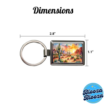 Southwest Desert Cactus Watercolor Rectangle Metal Keychain