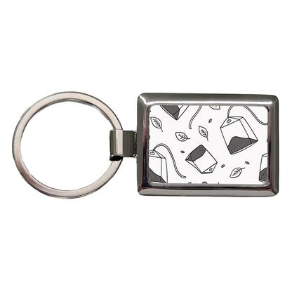 Spinning Tea Bags Rectangle Metal Keychain