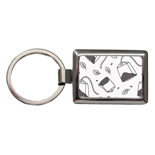 Spinning Tea Bags Rectangle Metal Keychain