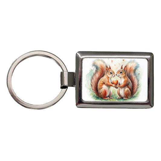 Squirrels In Love Hearts Valentine's Day Rectangle Metal Keychain