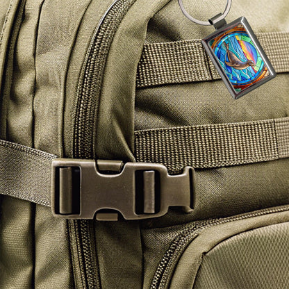 Stained Glass Seal In The Ocean Rectangle Metal Keychain