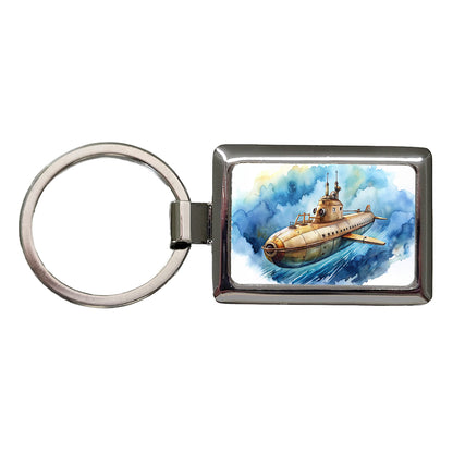 Steampunk Sci-fi Fantasy Flying Submarine Rectangle Metal Keychain