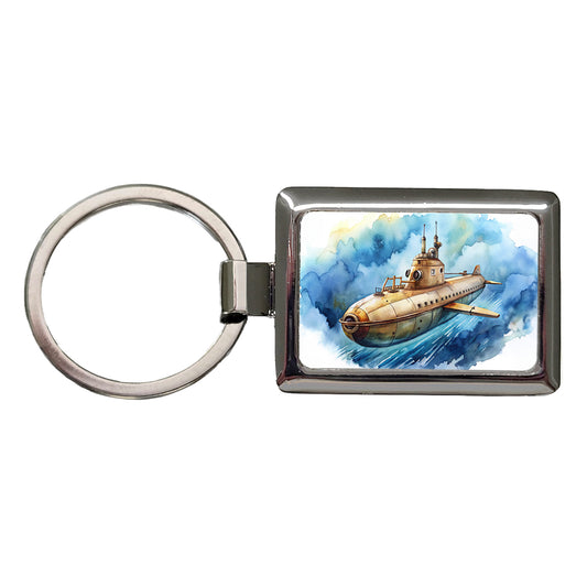Steampunk Sci-fi Fantasy Flying Submarine Rectangle Metal Keychain