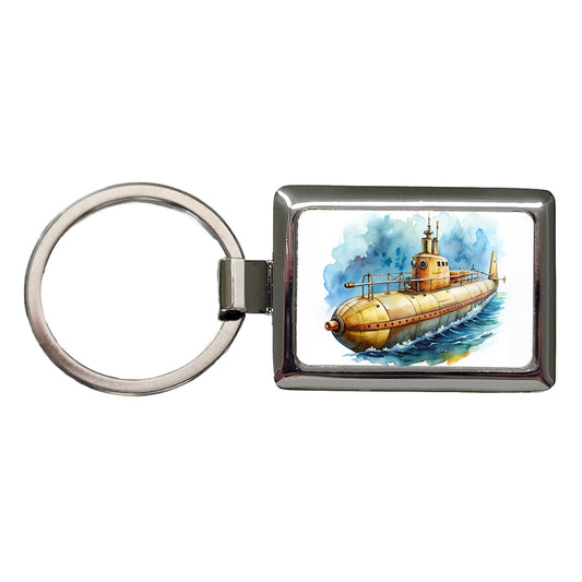 Steampunk Sci-fi Fantasy Retro Submarine Watercolor Rectangle Metal Keychain