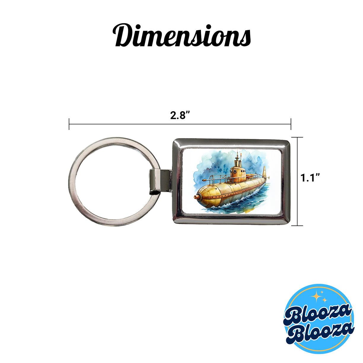 Steampunk Sci-fi Fantasy Retro Submarine Watercolor Rectangle Metal Keychain
