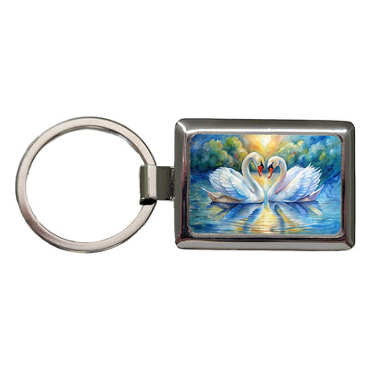 Swans In Love Valentine's Day Rectangle Metal Keychain