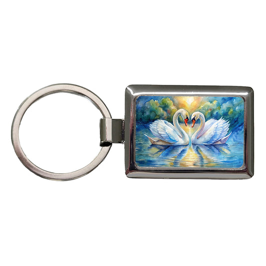 Swans In Love Valentine's Day Rectangle Metal Keychain