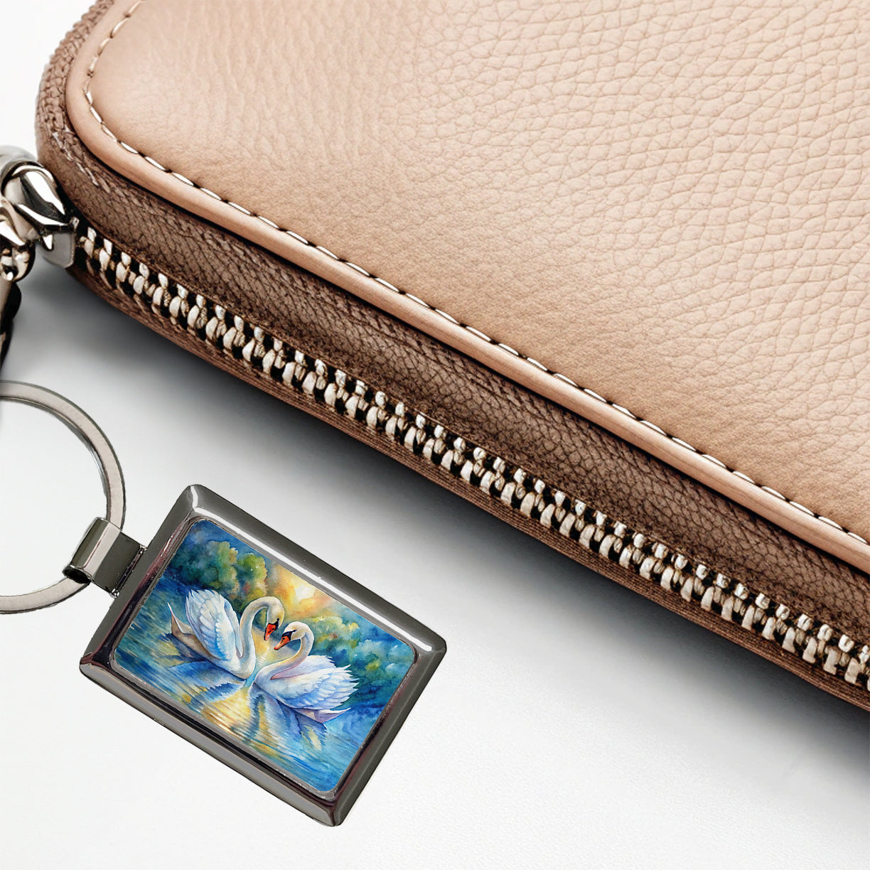 Swans In Love Valentine's Day Rectangle Metal Keychain