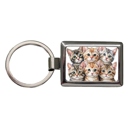 Sweet American Bobtail Cats Rectangle Metal Keychain