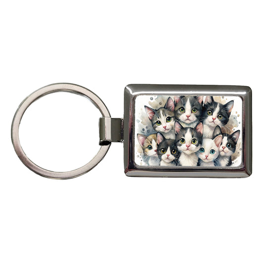 Sweet Black And White Cats Rectangle Metal Keychain