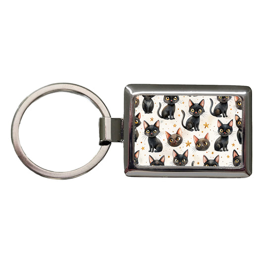 Sweet Black Cats Yellow Stars Rectangle Metal Keychain