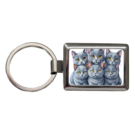 Sweet Chartreux Cats Rectangle Metal Keychain