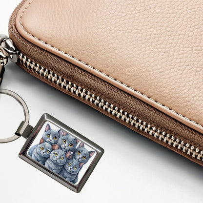 Sweet Chartreux Cats Rectangle Metal Keychain