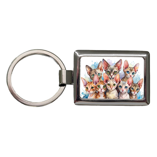 Sweet Devon Rex Cats Rectangle Metal Keychain