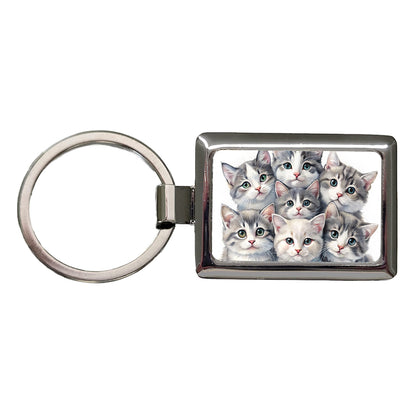 Sweet Gray And White Cats Rectangle Metal Keychain