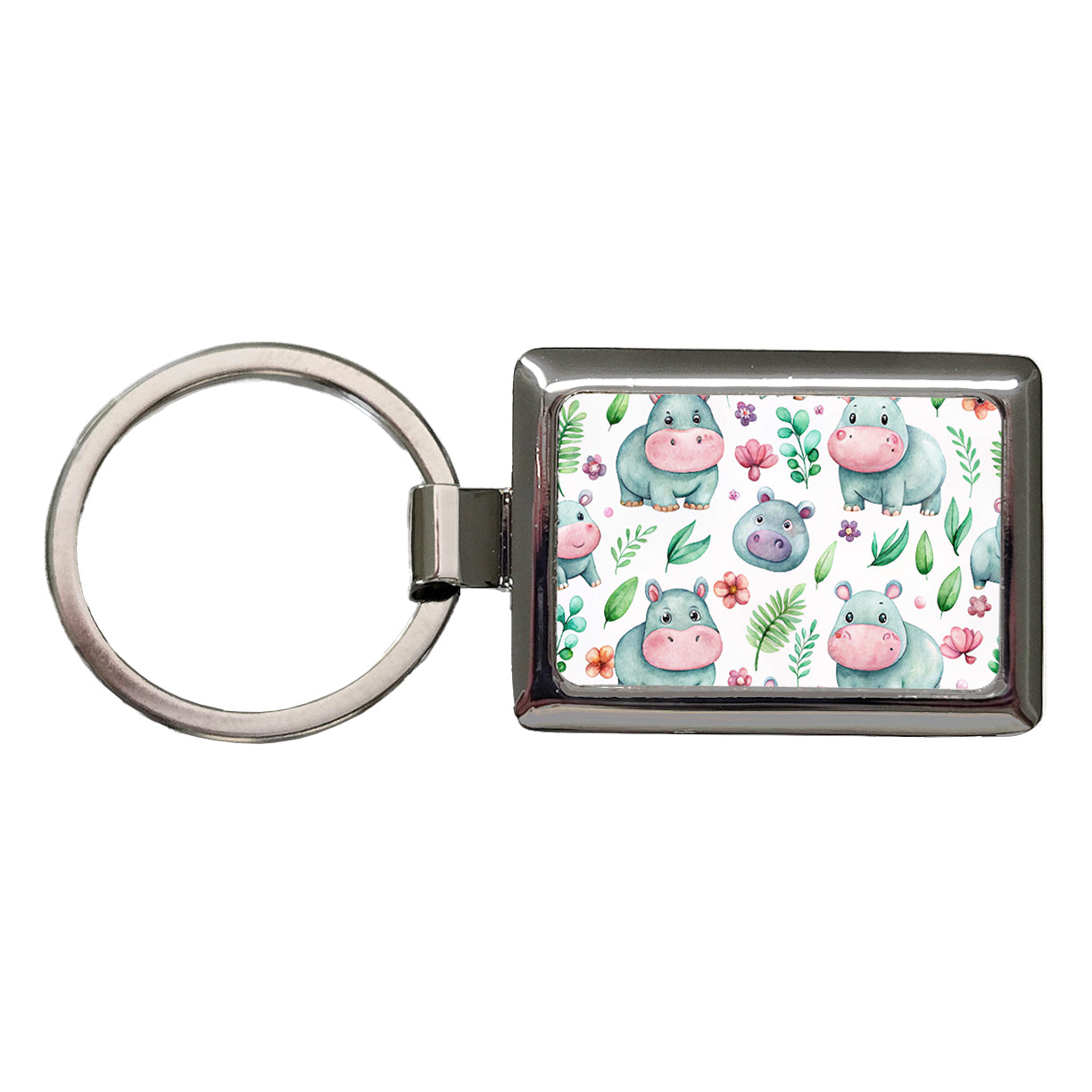Sweet Hippos Rectangle Metal Keychain