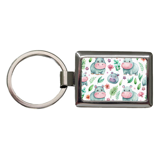 Sweet Hippos Rectangle Metal Keychain