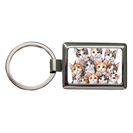 Sweet Japanese Bobtail Cats Rectangle Metal Keychain