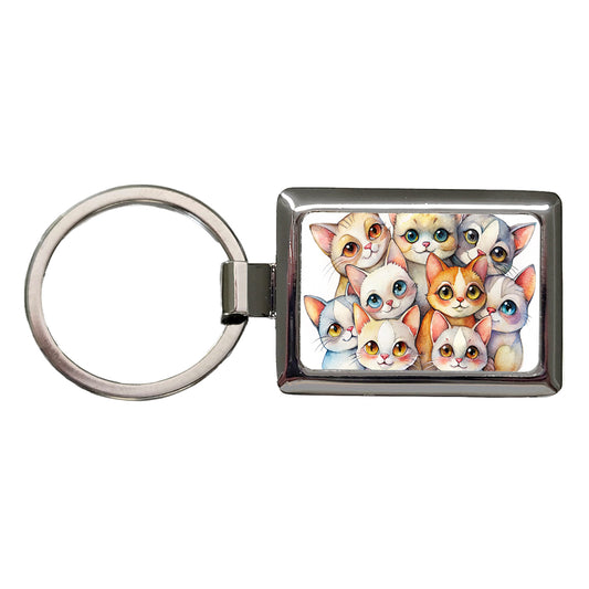 Sweet Khao Manee Cats Rectangle Metal Keychain