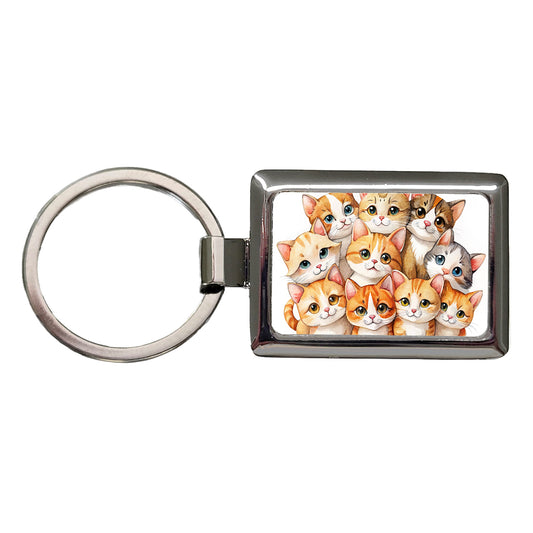 Sweet Orange And White Cats Rectangle Metal Keychain