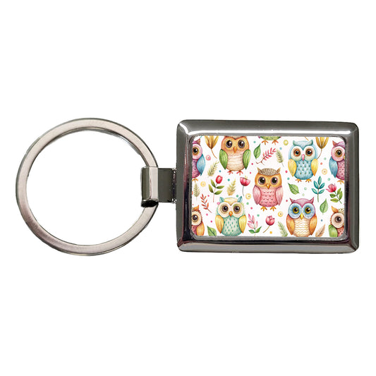 Sweet Owls Rectangle Metal Keychain