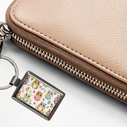 Sweet Owls Rectangle Metal Keychain