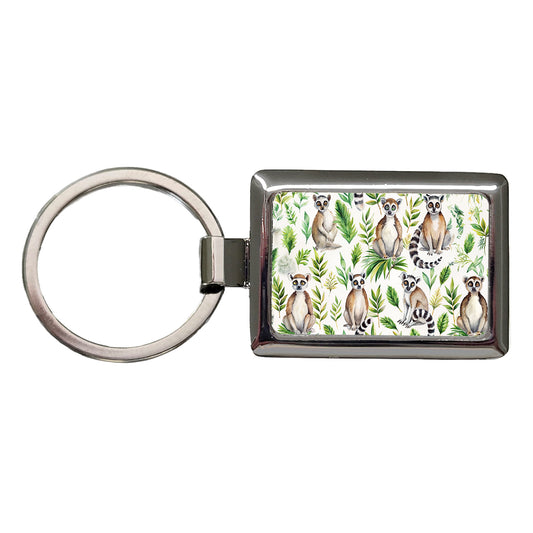 Sweet Ringtail Lemurs Rectangle Metal Keychain