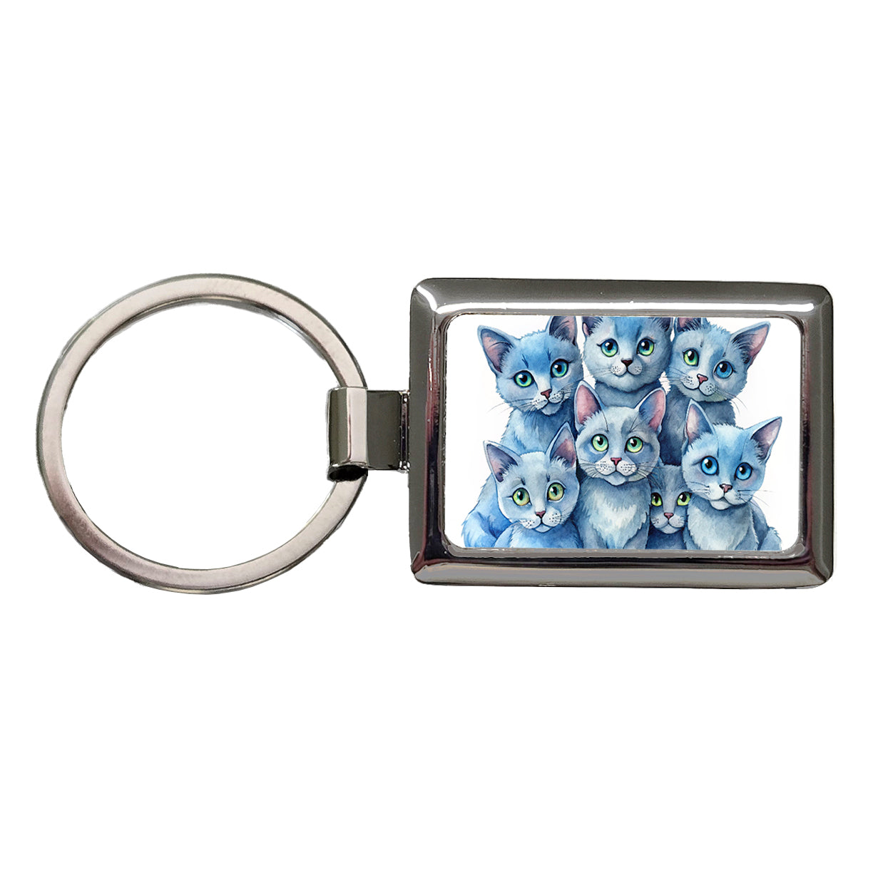 Sweet Russian Blue Cats Rectangle Metal Keychain