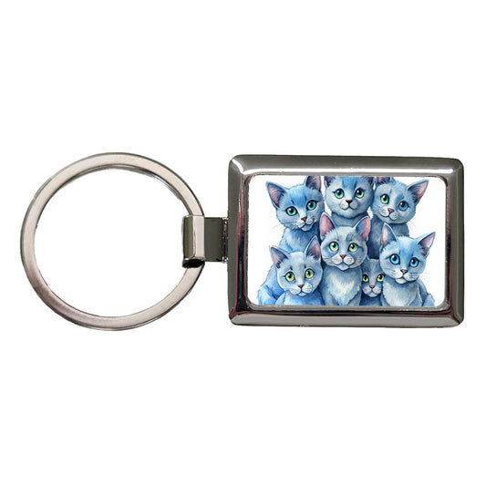 Sweet Russian Blue Cats Rectangle Metal Keychain