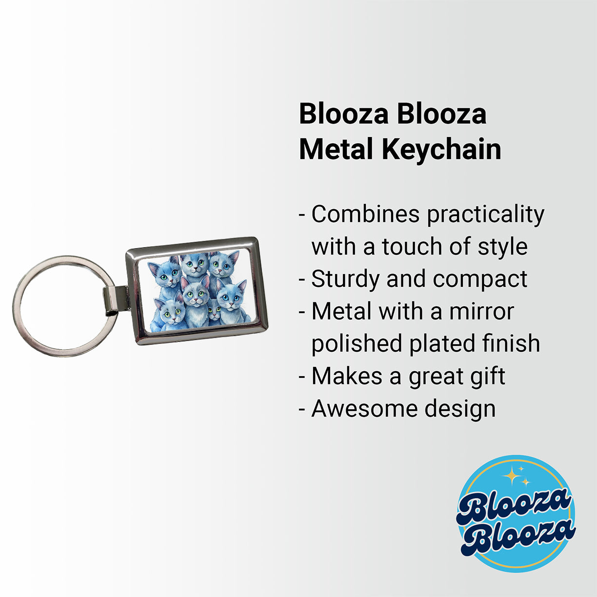 Sweet Russian Blue Cats Rectangle Metal Keychain