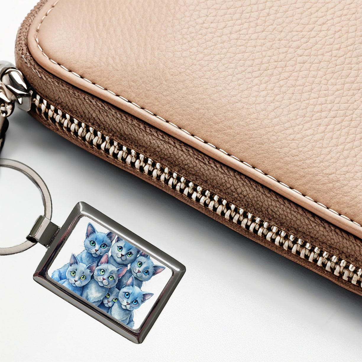 Sweet Russian Blue Cats Rectangle Metal Keychain