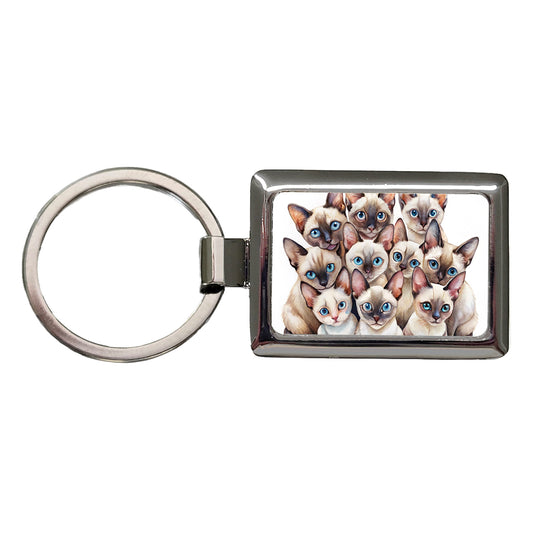 Sweet Siamese Cats Rectangle Metal Keychain