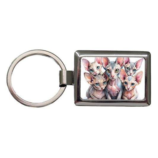 Sweet Sphynx Cats Rectangle Metal Keychain